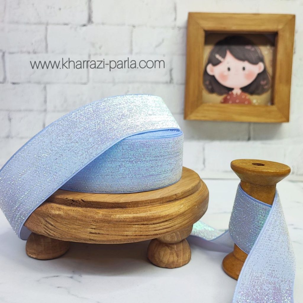 روبان مخمل زری 4 سانت آبی آسمانی - خرازی پارلا